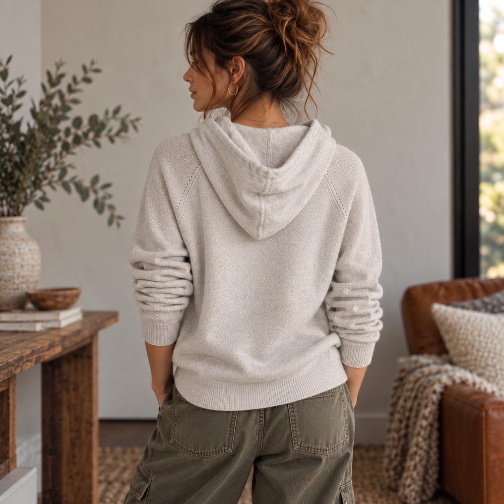 Banana Republic Todd & Duncan 100% Cashmere Hoodie M Gray Scottish Quiet Luxury - Picture 5 of 15